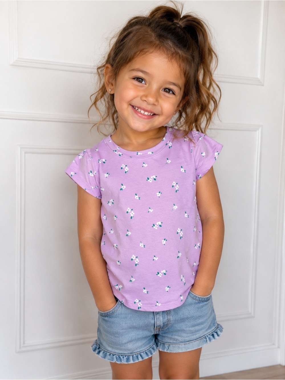 Cat & Jack Lavender Floral Short Sleeve Tee